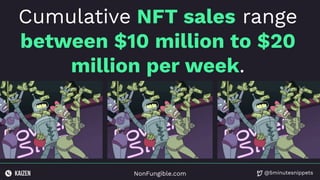 @5minutesnippets
NonFungible.com
Cumulative NFT sales range
between $10 million to $20
million per week.
 