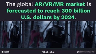 @5minutesnippets
Statista
The global AR/VR/MR market is
forecasted to reach 300 billion
U.S. dollars by 2024.
 