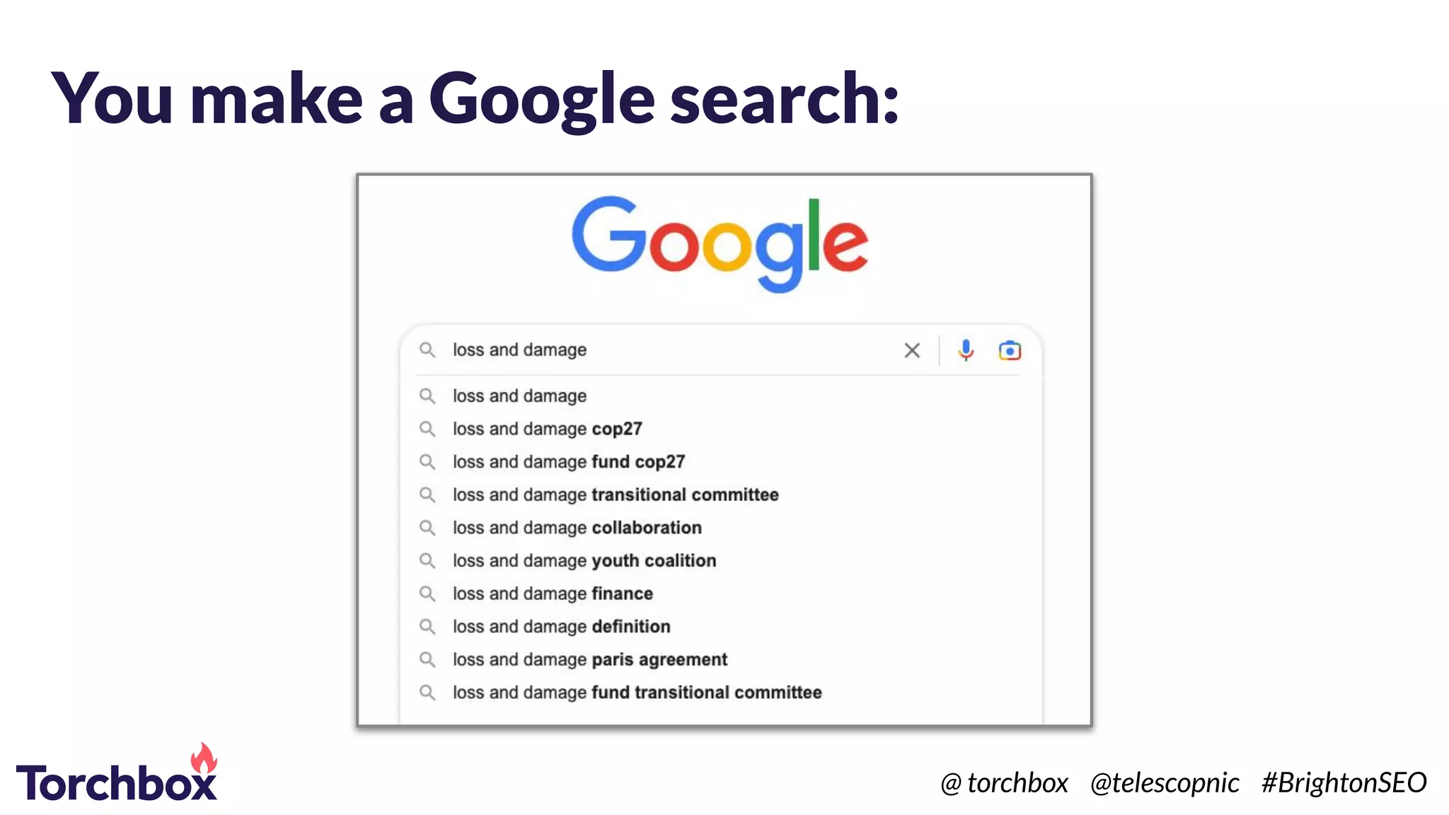 You make a Google search:
@ torchbox @telescopnic #BrightonSEO
 