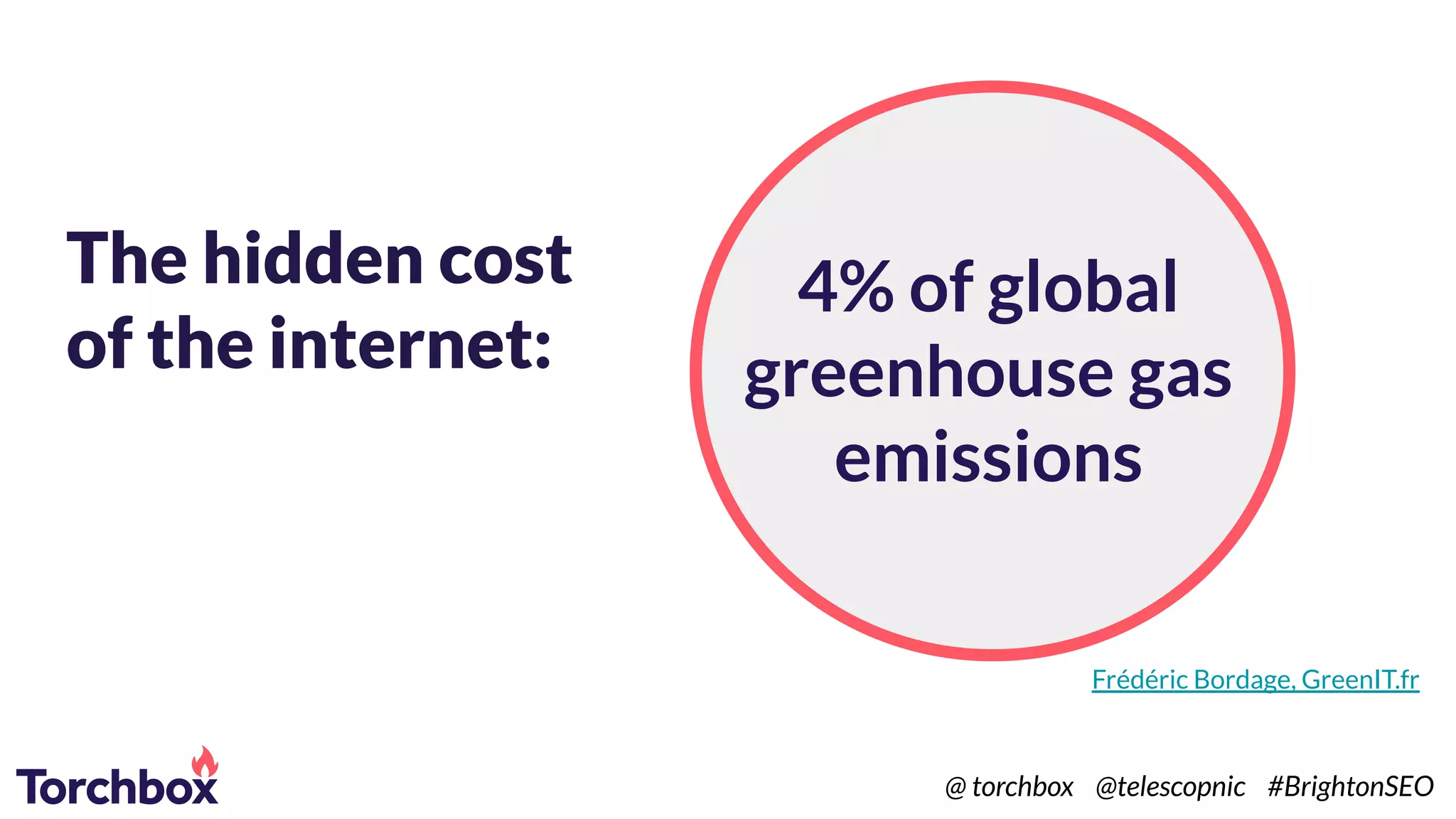 The hidden cost
of the internet:
4% of global
greenhouse gas
emissions
Frédéric Bordage, GreenIT.fr
@ torchbox @telescopnic #BrightonSEO
 