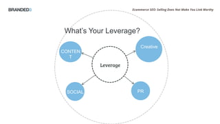 Ecommerce SEO: Selling Does Not Make You Link Worthy
What’s Your Leverage?
PR
CONTEN
T
SOCIAL
Creative
Leverage
 