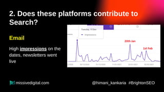 2. Does these platforms contribute to
Search?
Email
High CTR on the
dates, newsletters
went live
@himani_kankaria #Brighto...