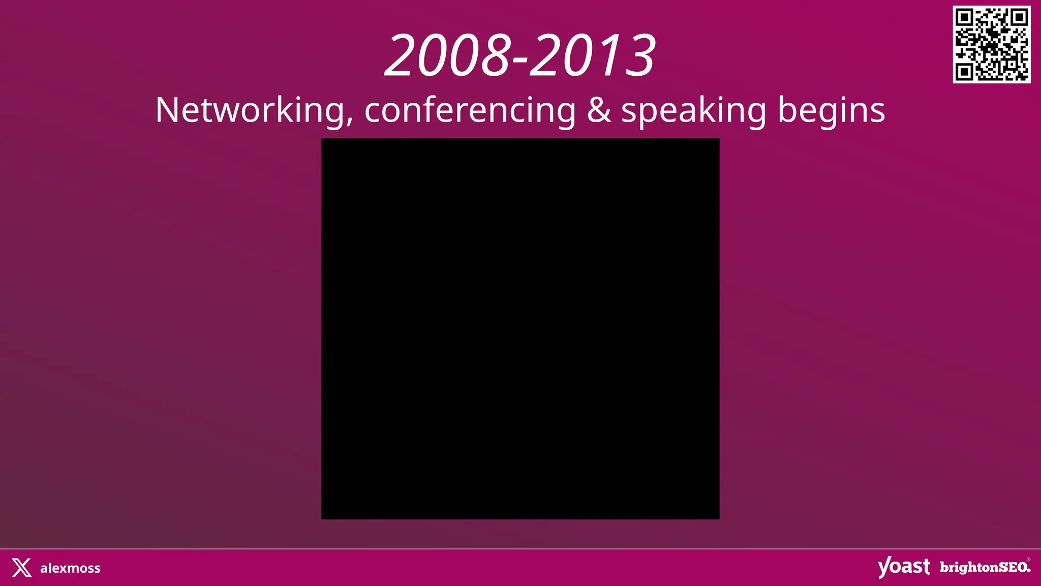 alexmoss
2008-2013
Networking, conferencing & speaking begins
 