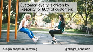 allegra-chapman.com/blog @allegra_chapman
Customer loyalty is driven by
likeability for 86% of customers
 