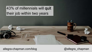 43% of millennials will quit
their job within two years
allegra-chapman.com/blog @allegra_chapman
 