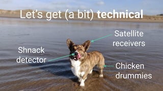 Let’s get (a bit) technical
Satellite
receivers
Chicken
drummies
Shnack
detector
 