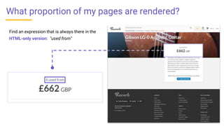 Find an expression that is always there in the
HTML-only version: "used from"
What proportion of my pages are rendered?
 