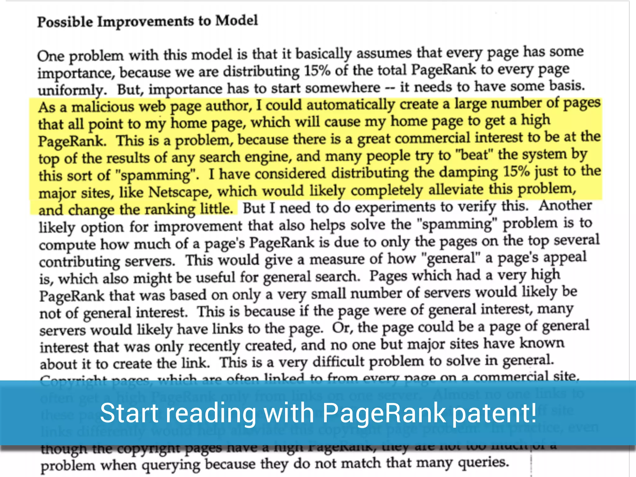 Start reading with PageRank patent!
 