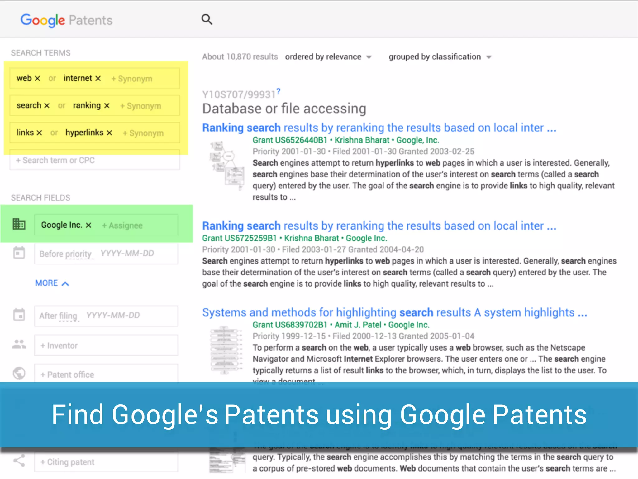 Find Google’s Patents using Google Patents
 