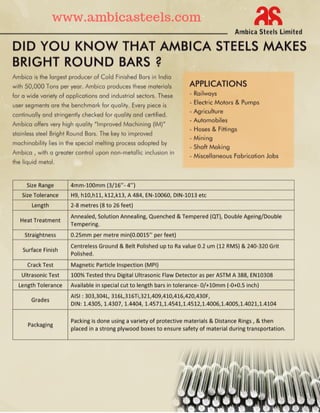 Ambica Steels:The Leading producer of Bright Round Bar in India