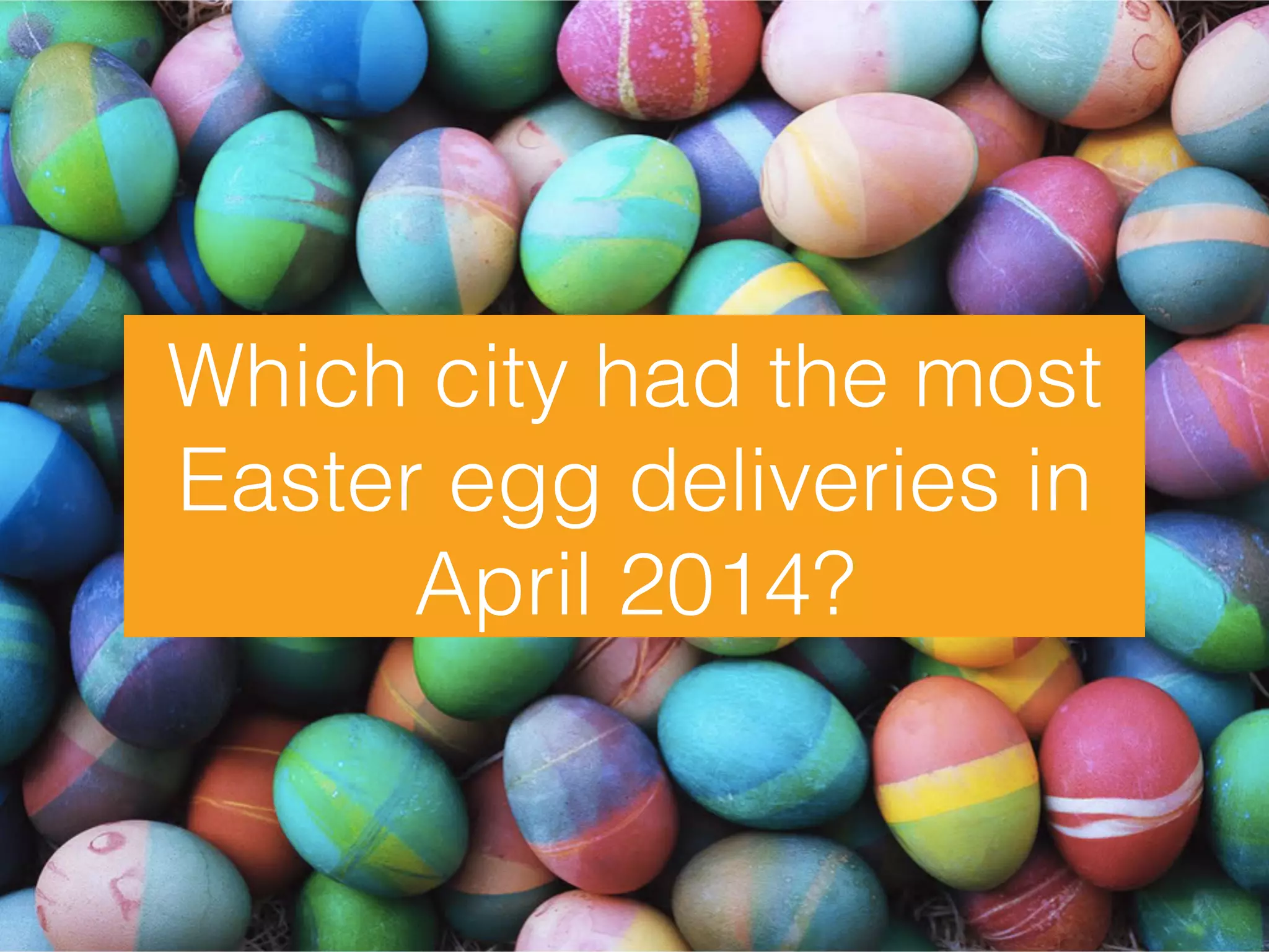 Which city had the most
Easter egg deliveries in
April 2014? !
 