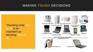 MAKING TOUGH DECISIONS
“Deciding what not
to do is as
important as
deciding what to
do.”
 