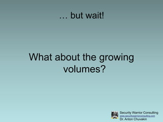 If We Don’t Stop It …MORE logs (learn what’s a “petabyte”!)Distributed logging -> WIDELY distributed logging across applications, systems, etcMore REALLY bad logs from custom applicationsWe work harder – and still MISS important things in logs (see VzBIR 2010!)BIG log DATA comes and kills us! 