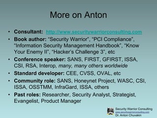 What Becomes Possible?All those super-smart people at SIEM  vendors can stop parsing and start analyzingWhat the events mean? Consequences? Actions? Maybe even prediction?Different systems can mitigate consequences of each others’ failuresWe can finally tell the developers “what to log?” and have them “get it!”