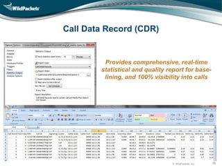 © WildPackets, Inc. 36
Call Data Record (CDR)
Provides comprehensive, real-time
statistical and quality report for base-
lining, and 100% visibility into calls
 