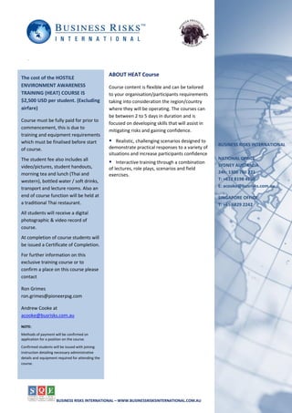 Bri hostile environment awareness training course thailand | PDF