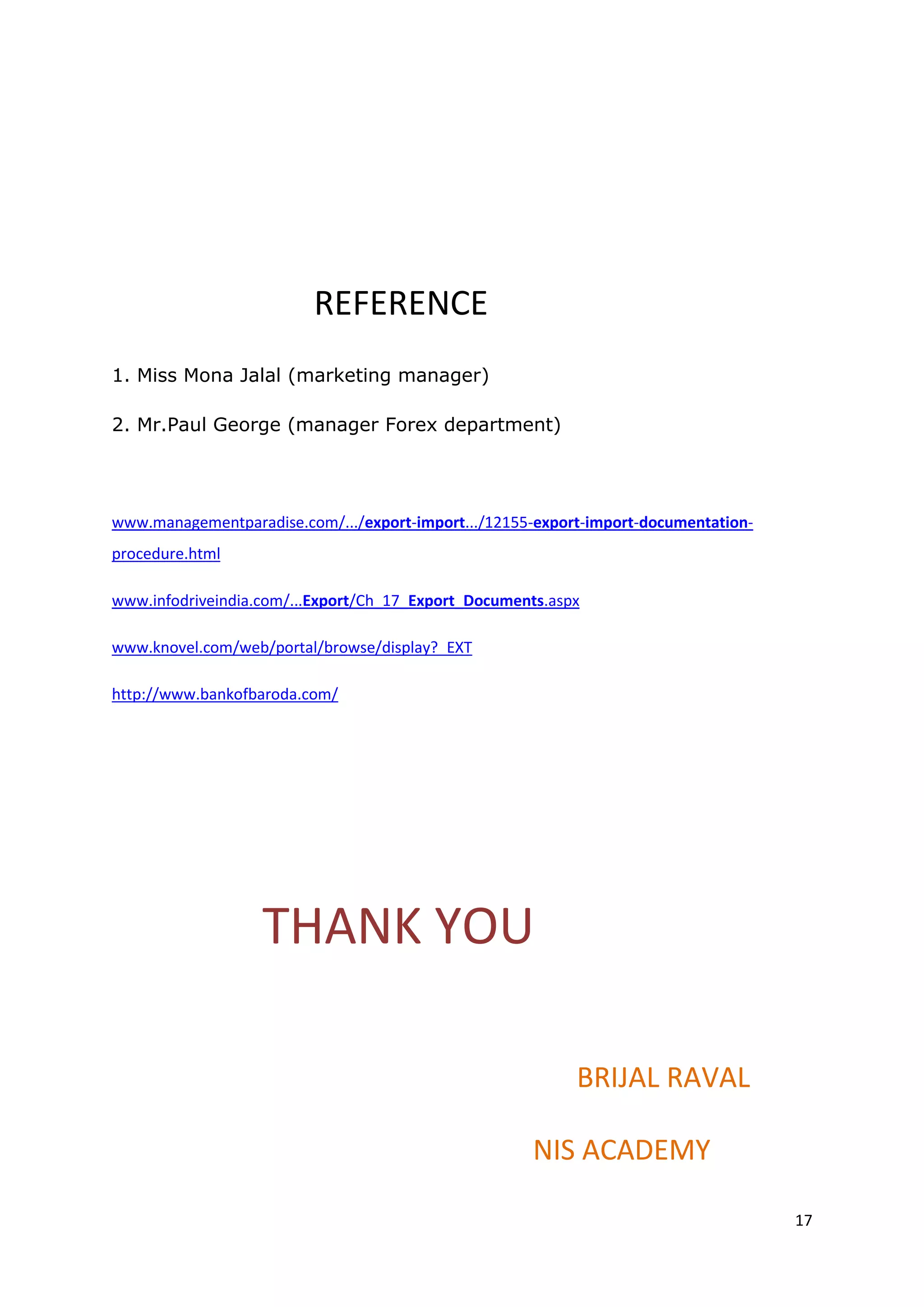 Brijal's report on import n export