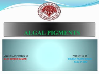 ALGAL PIGMENTS
UNDER SUPERVISION OF PRESENTED BY
Dr. K. SURESH KUMAR BRIJESH PRATAP SINGH
M.Sc 1st SEM
 