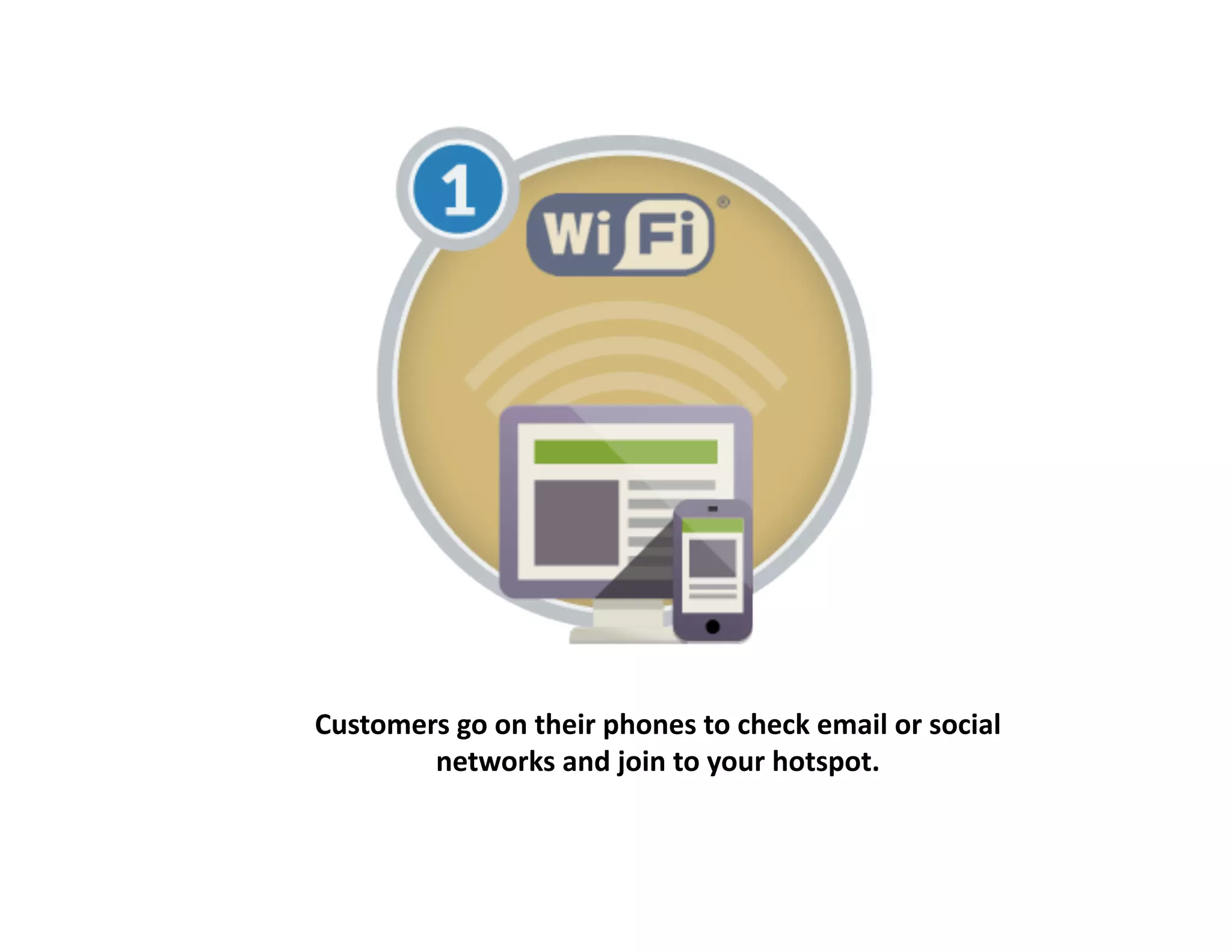 Customers	
  go	
  on	
  their	
  phones	
  to	
  check	
  email	
  or	
  social	
  
networks	
  and	
  join	
  to	
  your	
  hotspot.	
  
 