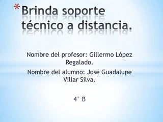 Nombre del profesor: Gillermo López
Regalado.
Nombre del alumno: José Guadalupe
Villar Silva.
4° B
*
 