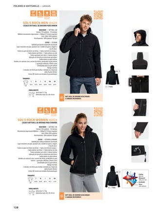 128
AKFSOL’S ROCK WOMEN 46804
ZIPSBS®
AKFDSOL’S ROCK MEN 46604
+ SOFTSHELL D’HIVER MATELASSÉE - 3 COUCHES RESPIRANTES
= TWINT
312 T
= TWINT
312 T
POLARES E SOFTSHELLS — softshells
CASACO SOFTSHELL DE INVERNO PARA HOMEM
QUALIDADE — SOFTSHELL 340
Exterior: 95% poliéster - 5% elastano
8000mm revestimento impermeável + 1000gr/m²/24 horas respirável
Forro:Tafetá 100% poliéster
Alcochoamento: 100% poliéster 160 gsm
ESTILO — EXTERIOR
Softshell para homem totalmente alcochoado
Capuz removível com pala, ajustável com 2 cordões de aperto, stoppers e
tira de velcro®
3 bolsos na parte da frente com fecho + 1 bolso com fecho na manga +
1 bolso interior com fecho + 1 bolso interior em rede
Punhos ajustáveis com velcro®
e elástico interior
Aplicação em borracha no interior para auriculares
Cordão elástico na parte inferior
Detalhes em contraste cinza: cursores dos fechos, pendurador na gola interior
+ guarnições refletoras à frente e atrás
Arredondado atrás na parte inferior
Mangas inseridas
2 entradas com fecho para facilitar o bordado ou a impressão
(peito & parte inferior)
Fechos SBS (exceto nas entradas de personalização)
TAMANHOS
A/B
S M L XL XXL 3XL
76/55 78/58 80/61 82/64 84/67 86/70
EMBALAMENTO
1 10
peso/caixa:15, 5 kg
dimensões/caixa: 62 x 40 x 46 cm
CASACO SOFTSHELL DE INVERNO PARA SENHORA
QUALIDADE — SOFTSHELL 340
Exterior: 95% poliéster - 5% elastano
Revestimento impermeável 8000mm + 1000gr/m²/24 horas respirável
Forro:Tafetá 100% poliéster
Alcochoamento: 100% poliéster 160 gsm
ESTILO — EXTERIOR & FEMININO
Softshell para senhora totalmente alcochoado
Capuz removível com pala, ajustável com 2 cordões de aperto, stoppers
e tira de velcro®
3 bolsos na parte da frente com fecho + 1 bolso com fecho na manga +
1 bolso interior com fecho + 1 bolso interior em rede
Punhos ajustáveis com velcro®
e elástico interior
Aplicação em borracha no interior para auriculares
Cordão elástico na parte inferior
Detalhes em contraste cinza: cursores dos fechos, pendurador na gola
interior + guarnições refletoras à frente e atrás
Arredondado atrás na parte inferior
Mangas inseridas
2 entradas com fecho para facilitar o bordado ou a impressão
(peito & parte inferior)
Fechos SBS (exceto nas entradas de personalização)
TAMANHOS
A/B
S M L XL XXL
64/46 66/49 68/52 70/55 72/58
EMBALAMENTO
1 10
peso/caixa:12, 5 kg
dimensões/caixa: 68 x 38 x 46 cm
SOFT SHELL DE INVERNO ACOLCHOADO -
3 CAMADAS RESPIRÁVEIS
SOFT SHELL DE INVERNO ACOLCHOADO -
3 CAMADAS RESPIRÁVEIS
Coating
8000 mm
Waterproof
1000 gr/m2
/24 h
Breathable
Fleece
100% polyester
 