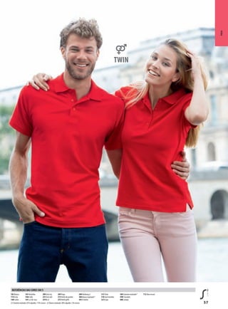 57
POLOSPÓLOS
102 Branco
115A reia
140Fushia
145Vermelho
146B ordo
147Cor-de-rosa
200 Azul céu
225 Azul atol
241Re al
269Tropa
272Verde dos prados
275Verde golfo
280Verdemaç ã
300 Branco matizado(2)
301A marelo
312 Preto
318 Azul marinho
321Aqua
360 Cinzento matizado(1)
398C hocolate
400L aranja
712 Roxo escuro
(1)Cinzentomatizado:85%algodão/15%viscose-(2)Brancomatizado:98%algodão/2%viscose
REFERÊNCIAS DAS CORES SOL’S
 