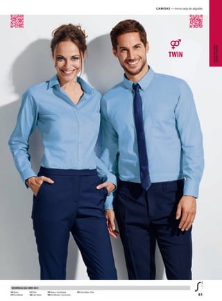 81
Camisas — micro sarja de algodão
Camisas,Pull-overs,
Gravatas&aventais
102 Branco
219 Céu brilhante
312 Preto
386 Cinza titânio
995 Branco / Céu brilhante
996 Céu brilhante / Azul marinho
997 Cinza titânio / Preto
reFerÊnCias Das Cores sol’s
 