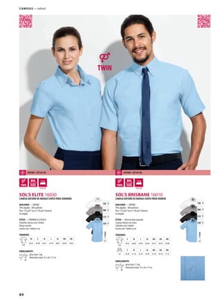 84
=TWINT
102 T
900 T
312 T
220 T
=TWINT
102 T
900 T
312 T
220 T
ADMSOL’S ELITE 16030
ADMSOL’S BRISBANE 16010
Camisas — oxford
CAMISA OXFORD DE MANGA CURTA PARA SENHORA
QUALIDADE — OXFORD
70% algodão - 30% poliéster
Peso: 135 g/m² (cor) e 130 g/m² (branco)
Fio tingido
ESTILO — FEMININA & CLÁSSICA
Colarinho clássico com 2 botões
Pinças no peito
Carcela com 7 botões à cor
TAMANHOS
A/B
XS S M L XL XXL 3XL
64/45 65/48 66/51 67/54 68/57 69/60 70/63
EMBALAMENTO
1 20
peso/caixa: 5 kg
dimensões/caixa: 55 x 36 x 17 cm
CAMISA OXFORD DE MANGA CURTA PARA HOMEM
QUALIDADE — OXFORD
70% algodão - 30% poliéster
Peso: 135 g/m² (cor) e 130 g/m² (branco)
Fio tingido
ESTILO — Bolso do lado esquerdo
2 pinças laterais nas costas
Colarinho com 2 botões
Carcela com 7 botões à cor
TAMANHOS
A/B
S M L XL XXL 3XL 4XL
79/56 80/60 81/64 82/68 83/72 84/76 85/80
cm
S M L XL XXL 3XL 4XL
39-40 41-42 43-44 45-46 47-48 49-50 51-52
EMBALAMENTO
1 20
peso/caixa: 7,3 kg
dimensões/caixa: 55 x 36 x 17 cm
OXFORD - ATé AO 3XL OXFORD - ATé AO 4XL
 
