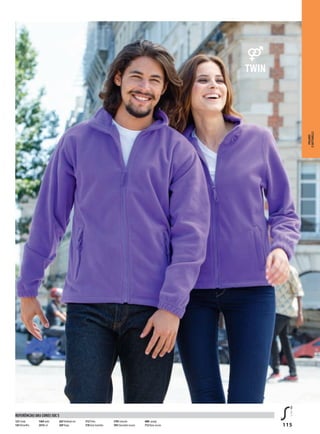 115
POLARES
ESOFTSHELLS
123 Corda
145Vermelho
146B ordo
241Re al
263Verdeab eto
269Tropa
312 Preto
318 Azul marinho
370A ntracite
394 Chocolate escuro
400L aranja
712 Roxo escuro
REFERÊNCIAS DAS CORES SOL’S
 