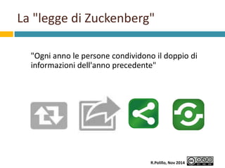 La "legge di Zuckenberg" 
"Ogni anno le persone condividono il doppio di 
informazioni dell'anno precedente" 
R.Polillo, N...