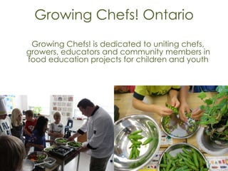 Growing Chefs! Ontario
Growing Chefs! is dedicated to uniting chefs,
growers, educators and community members in
food education projects for children and youth

 