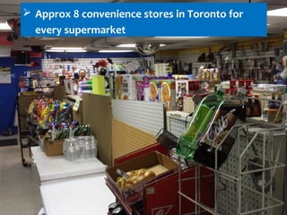  Approx 8 convenience stores in Toronto for
every supermarket

 
