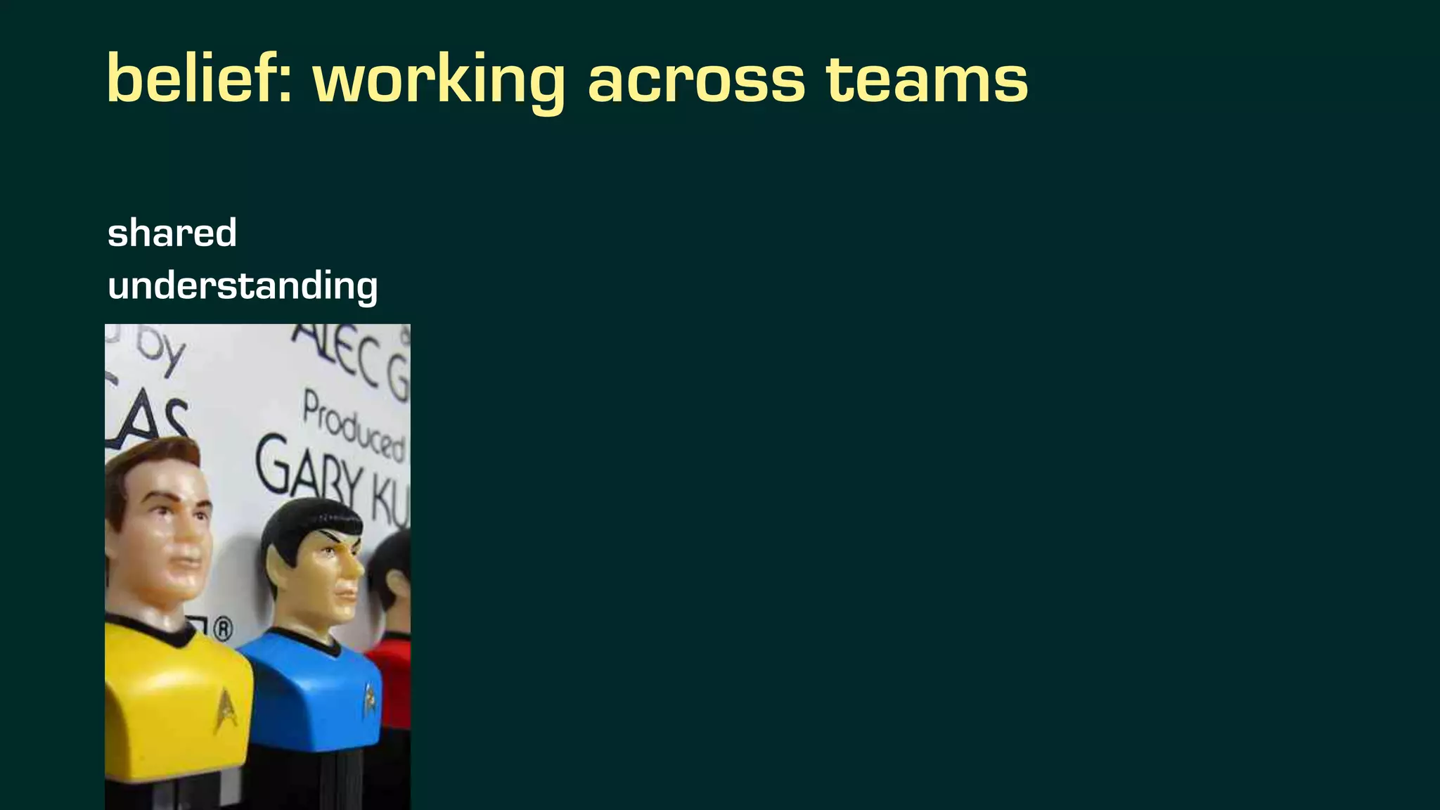 belief: working across teams
shared
understanding
 