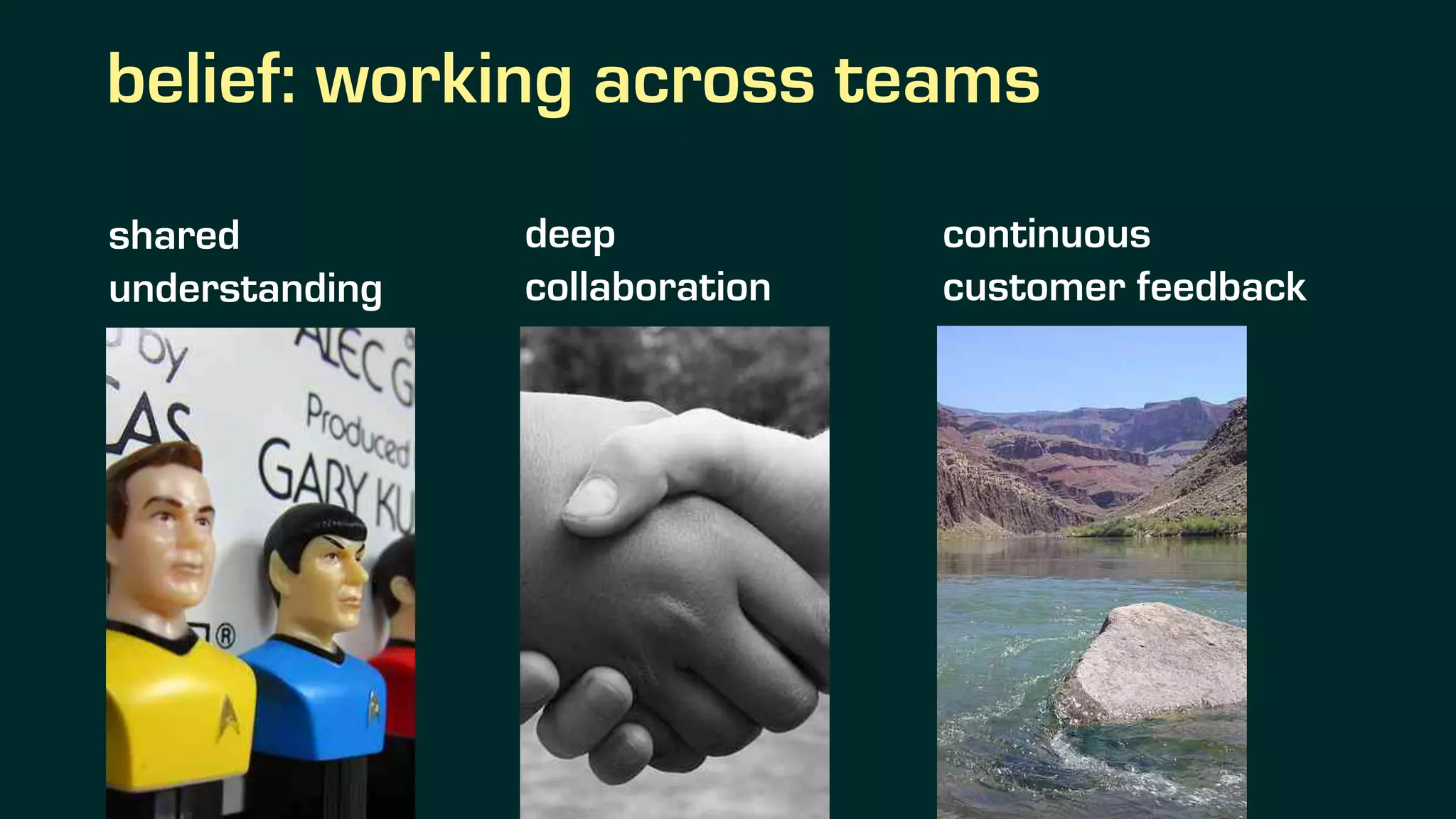 belief: working across teams
shared
understanding
deep
collaboration
continuous
customer feedback
 