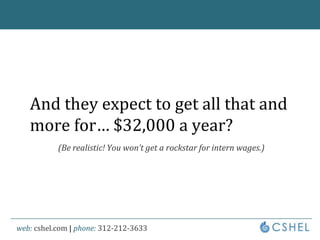 And they expect to get all that and more for… $32,000 a year?(Be realistic! You won’t get a rockstar for intern wages.)