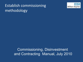 Establish commissioning
methodology
Commissioning, Disinvestment
and Contracting Manual, July 2010
 