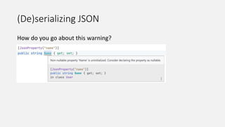 (De)serializing JSON
How do you go about this warning?
 