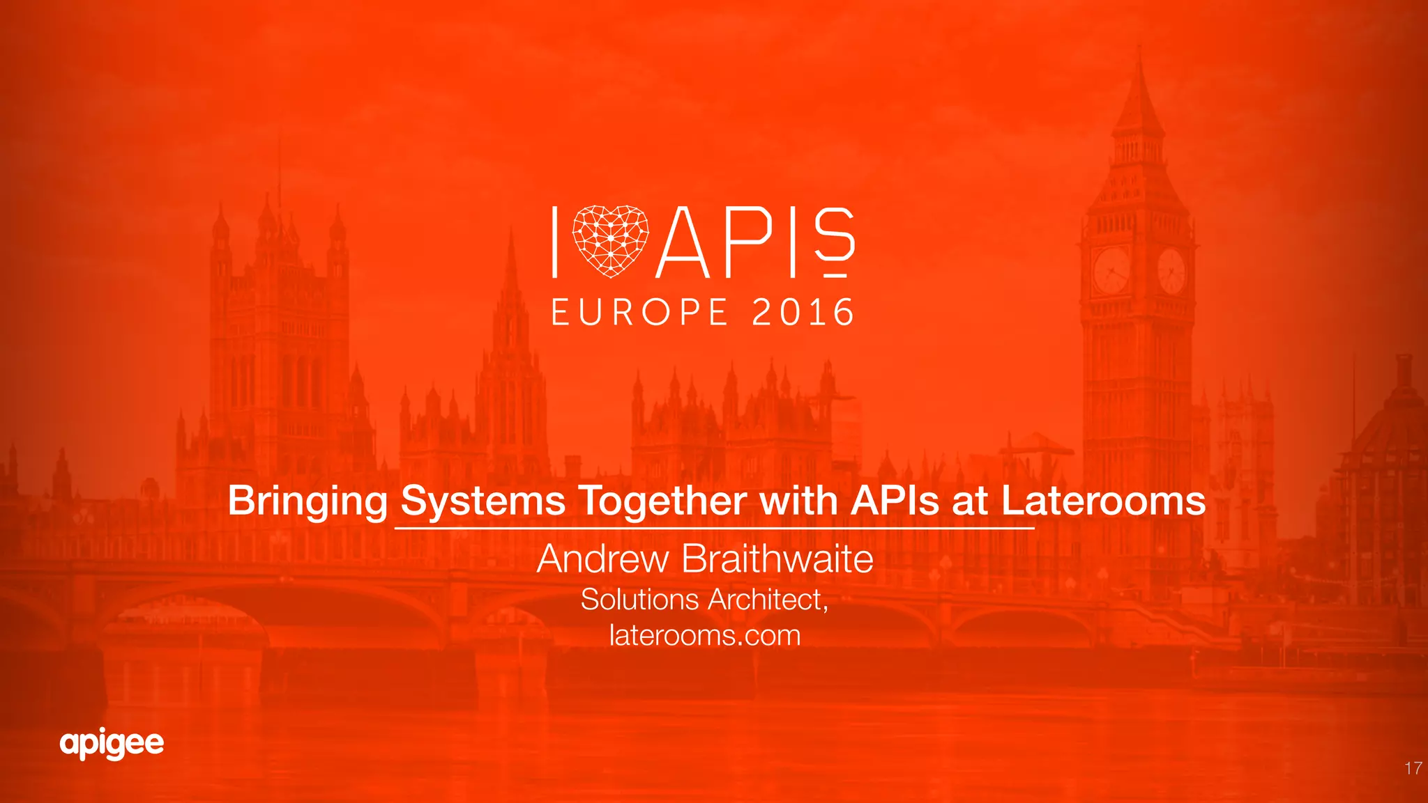 17
Bringing Systems Together with APIs at Laterooms!
Andrew Braithwaite
Solutions Architect,
laterooms.com
 
