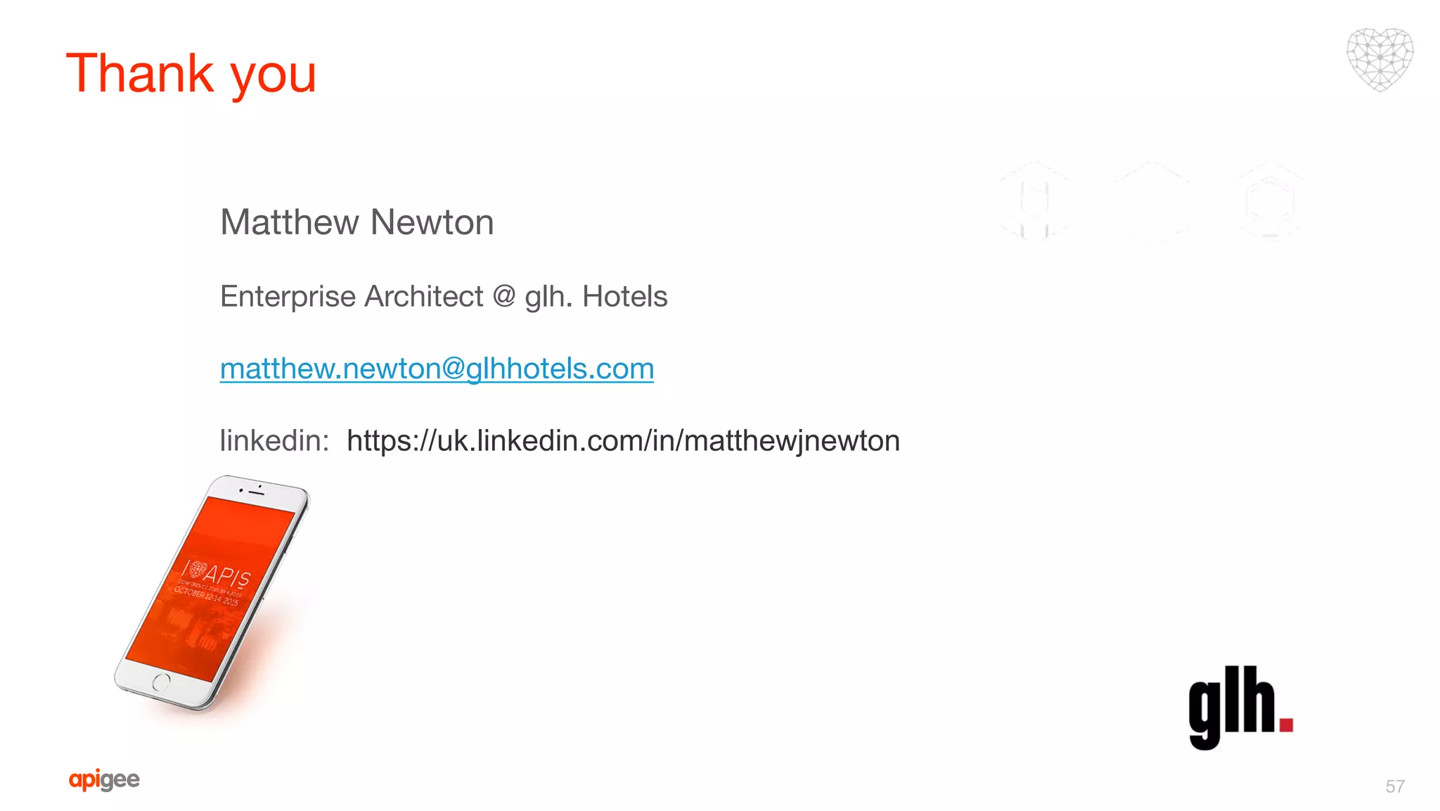 57
Need correct
heart
Matthew Newton

Enterprise Architect @ glh. Hotels

matthew.newton@glhhotels.com

linkedin: https://uk.linkedin.com/in/matthewjnewton



Thank you
 