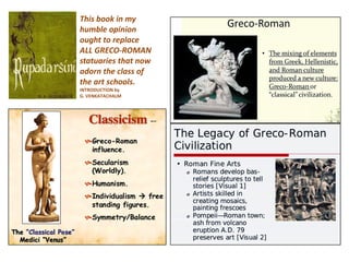 This book in my  
humble opinion 
ought to replace                             
ALL GRECO‐ROMAN 
statuaries that now 
adorn the class of 
the art schools. 
INTRODUCTION by                           
G. VENKATACHALM
 