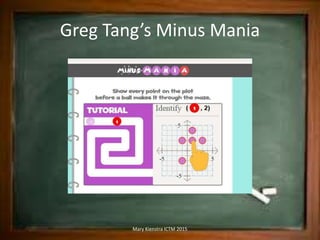 Greg Tang’s Minus Mania
Mary Kienstra ICTM 2015
 