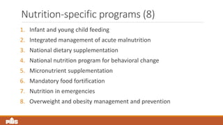 Nutrition-specific programs (8)
1. Infant and young child feeding
2. Integrated management of acute malnutrition
3. Nation...