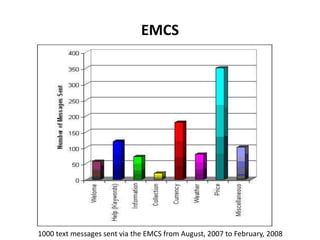 Research NeedsIncrease integration between ICTD and non-ICTD studies - Donner sees much of this work as involving a tighter integration between development work (ICTD) and the communication/recreational use of mobiles work (non-ICTD)Understand linkages between richer and poorer communities - Comparing and contrasting the ways rich and poor use text messaging in order to understand the linkages and opportunitiesDisaggregate the artifact - Looking both within and around the handset can yield a better understanding of the mobile as a complex technology. Developing more complex and nuanced understandings of how mobile phones work to reconfigure social relationships and networksDonner, Jonathan (2008) 'Research Approaches to Mobile Use in the Developing World: A Review of the Literature', The Information Society, 24:3, 140 — 159