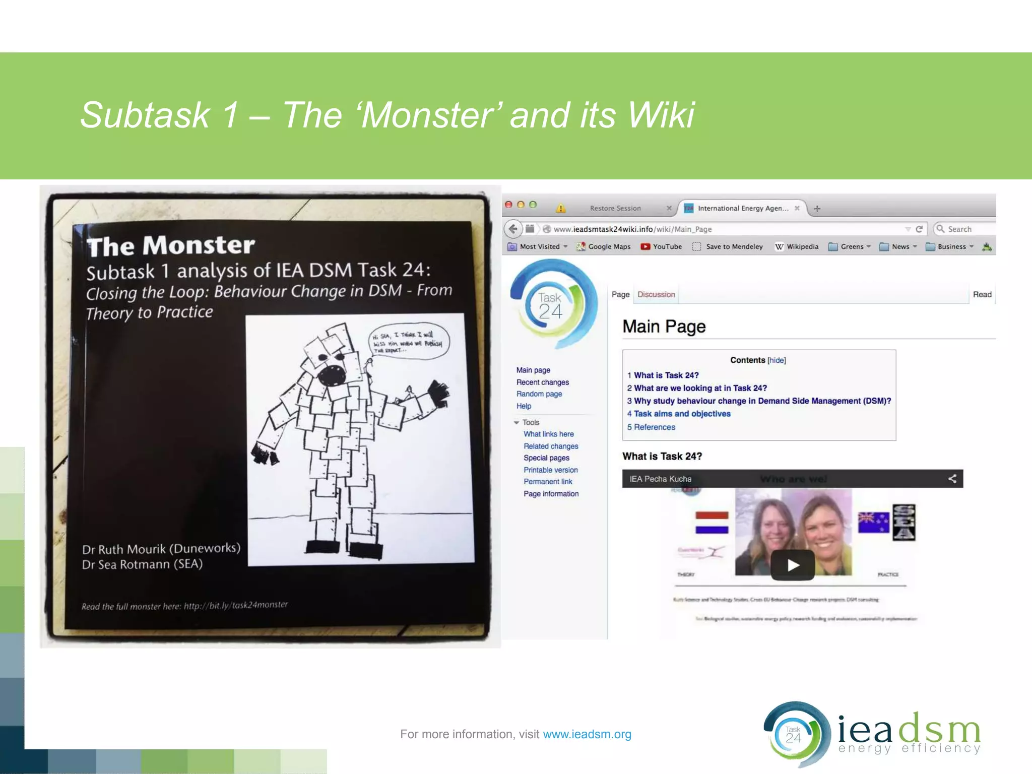 Subtask 1 – The ‘Monster’ and its Wiki
For more information, visit www.ieadsm.org
 