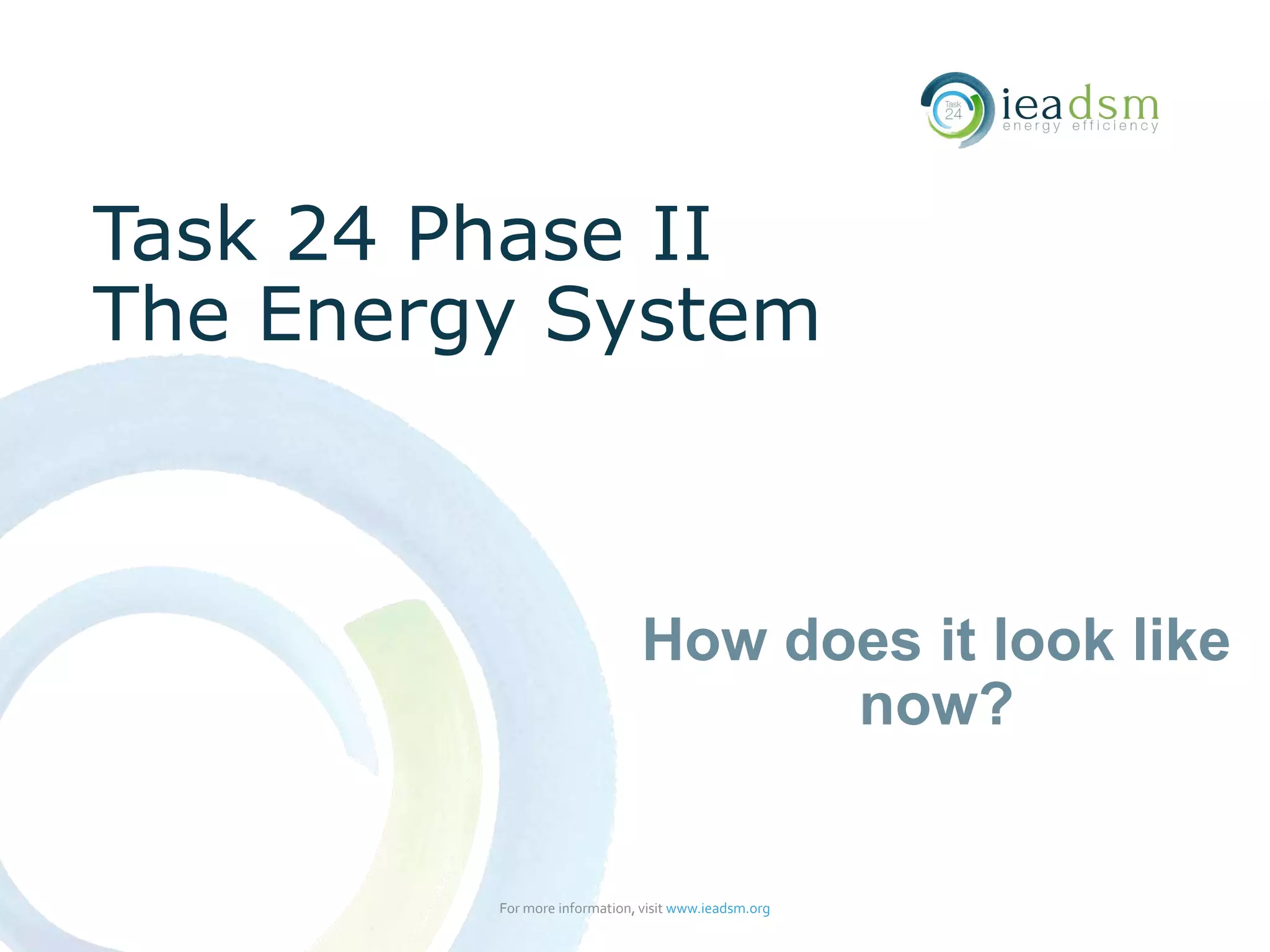 Task 24 Phase II
The Energy System
How does it look like
now?
For more information, visit www.ieadsm.org
 