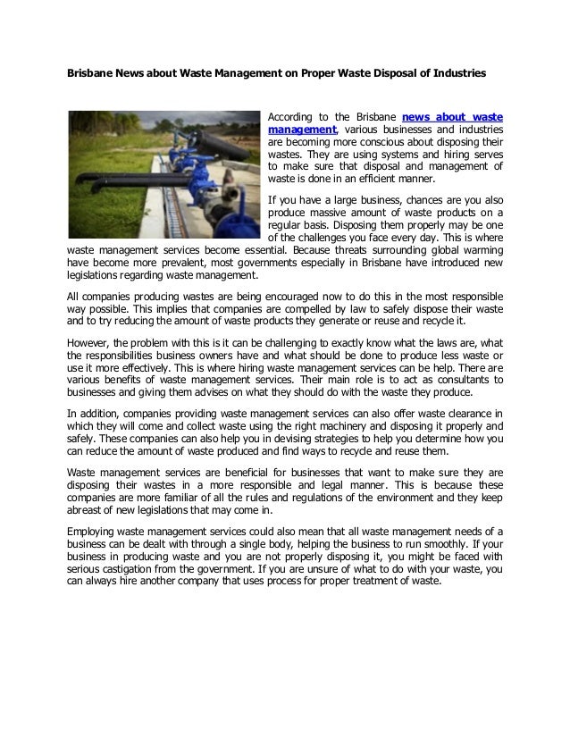 Brisbane news about waste management on proper waste disposal of industries