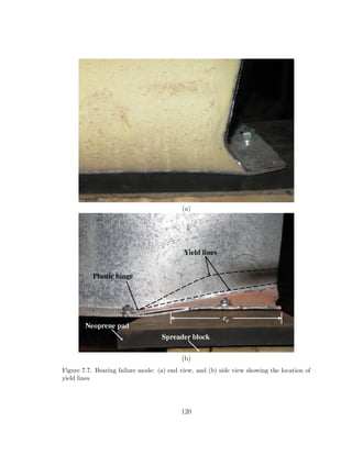 (a)
(b)
Figure 7.7. Bearing failure mode: (a) end view, and (b) side view showing the location of
yield lines
120
 