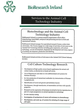 BRI services to animal cell technology industry flyer