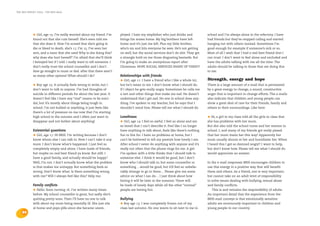 the bris report 2004 : the bris-mail




             •  Girl, age 15: I’m really worried about my friend. I’ve    ployed. I hate my stepfather who just drinks and            school and I’m always alone in the refectory. I have
             found out that she cuts herself. She’s even told me          brings his mates home. My big brothers have left            had friends but they’ve stopped calling and started
             that she does it. Now I’m scared that she’s going to         home and it’s just me left. Plus my little brother,         hanging out with others instead. Sometimes I’m
             die or bleed to death. she’s 17, I’m 15. I’ve seen her       who’s six and hits everyone he sees. He’s not getting       good enough for example if someone’s sick or so.
             arm, and a razor that she used Why is she doing this?        on well, but the social services don’t do shit. They get    Most of all I wish that I had a real best friend that I
             why does she hurt herself? I’m afraid that she’ll think      a strangle hold on me those disgusting bastards. But        can trust. I don’t want to feel alone and excluded and
             I betrayed her if I told. i really want to tell someone. I   I’m going to make an anonymous report after                 have the adults talking with me all the time. The
             don’t really trust the school counsellor and I don’t         Christmas. HOPE SOCIAL SERVICES SHAPE UP THEN!!!            adults should be talking to those that are doing this
             dare go straight to mum or dad. after that there aren’t                                                                  to me.
             so many other options! What should I do?                     Relationships with friends
                                                                          •   Girl, age 11: I have a friend who I like a whole lot,   Strength, energy and hope
             •  Boy age 15: It actually feels wrong to write, but I       but he’s mean to me. I don’t know what I should do.         There is a large amount of e-mail that is permeated
             don’t want to talk to anyone. I’ve had thoughts of           If I object he gets really angry. Sometimes he calls me     by a great energy to change, a sound, constructive
             suicide in different periods for about the last year. It     a tart and other things that make me sad. He doesn’t        anger that is important in change efforts. The e-mails
             doesn’t feel like I have any “real” reason to be suici-      understand that I get sad. No one in school does any-       also indicate that children and young people can
             dal, but it’s mostly about things being tough in             thing. I’ve spoken to my teacher, but he says that I        show a great deal of care for their friends, family and
             school. I’m not bullied or anything, it just feels like      shouldn’t mind him. Please tell me what I should do.        others in their surroundings. Like here:
             there’s a lot of pressure on me now that I’m starting
             high school in the autumn and I often just want to           Loneliness                                                  •  Hi, a girl in my class told all the girls in class that
             disappear and not bother about anything!                     •  Girl, age 14: I feel so awful. I feel so alone and am    she has problems with her mum.
                                                                          so bored that I can’t describe it. Feel like I no longer    But she also told the school nurse and her mentor in
             Existential questions                                        have anything to talk about, feels like there’s nothing     school. I, and many of my friends got really pissed
             •  Girl, age 17: Hi BRIS. I’m writing because I don’t        fun to live for. I have no problems at home, but I          that her mum treats her this way! Apparently her
             know whom else I can talk to. Now I can’t take it any        can’t be bothered to tell my parents how lonely I am.       mum usually shouts at her and humiliates her. When
             more. I don’t know what’s happened. I just feel so           After school I never do anything with anyone and it’s       I heard this I got so damned angry!! I want to help,
             completely empty and alone. I have loads of friends,         really not often that the phone rings for me. A girl        but don’t know how. Please tell me what I should do.
             but maybe no real best friend ya know. But still. I          I’ve spoken with a little thinks that I should talk to      would appreciate an answer.
             have a good family, and actually should be happy?            someone else. I think it would be good, but I don’t
             Well, I’m not. I don’t actually know what the problem        know who I should talk to, but some counsellor or           In the e-mail responses BRIS encourages children to
             is that makes me unhappy. But something feels so             something …would be good, but it’d feel so unbelie-         use this energy in a positive way that will benefit
             wrong. Don’t know what. Is there something wrong             vably strange to go in there… Please give me some           them and others. As a friend, one is very important,
             with me? Will I always feel like this? Help me.              advice on what I can do… I just think about how             but cannot take on an adult level of responsibility
                                                                          boring it will be later in the summer. There will           to solve issues dealing with bullying, sexual abuse
             Family conflicts                                             be loads of lonely days while all the other “normal”        and family conflicts.
             • Hello. Soon turning 16. i’ve written many times            people are having fun.                                         This is and remains the responsibility of adults.
             before. My school counsellor is great, but sadly she’s                                                                   An important detail that the experience from the
             quitting pretty soon. Then I’ll have no one to talk          Bullying                                                    BRIS-mail conveys is that emotionally sensitive
             with about my mum being mentally ill. She just sits          •  Boy age 13: I was completely frozen out of my            adults are enormously important to children and
             at home and pops pills since she became unem-                class last autumn. No one wants to sit next to me in        young people in our country.
    24
 