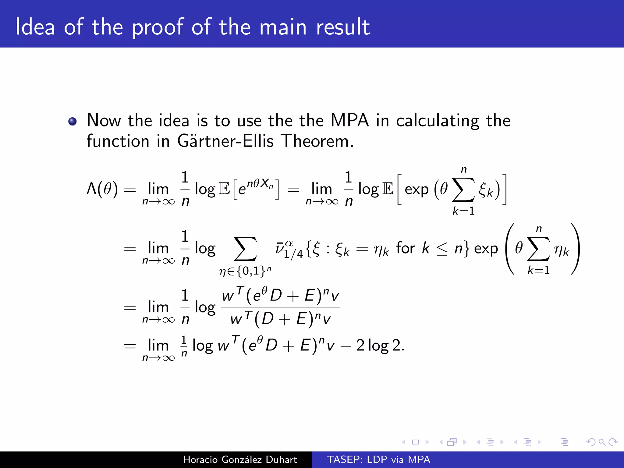 The MPA 
12 
The invariant measure given by Liggett is the same as the one 
given by Grokinsky. 
We will focus on the case when we start with an empty lattice. 
When   , sites behave like iid Bernoulli random variables 
with parameter . 
We can  